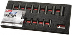 Ability One - 14 Piece 3/8" Drive Deep Well Impact Socket Set - 6 Points, 8mm to 24mm Range, Inch Measurement Standard - Exact Industrial Supply