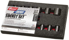 Ability One - 14 Piece 3/8" Drive Impact Socket Set - 6 Points, 8mm to 24mm Range, Inch Measurement Standard - Exact Industrial Supply