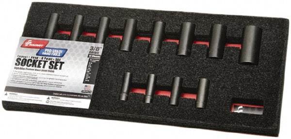 Ability One - 12 Piece 3/8" Drive Deep Well Impact Socket Set - 6 Points, 5/16" to 1" Range, Inch Measurement Standard - Exact Industrial Supply