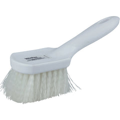 8″ Utility Scrub Brush, White Nylon Fill, Short Handle, Plastic Block - Exact Industrial Supply