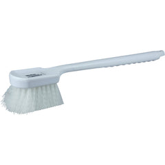 20″ Utility Scrub Brush, White Nylon Fill, Long Handle, Plastic Block - Exact Industrial Supply