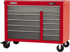 Proto - 23,419 Lb Capacity, 12 Drawer Mobile Workstation - 50" Wide x 25-1/4" Deep x 41" High, Steel, Safety Red & Gray - Exact Industrial Supply