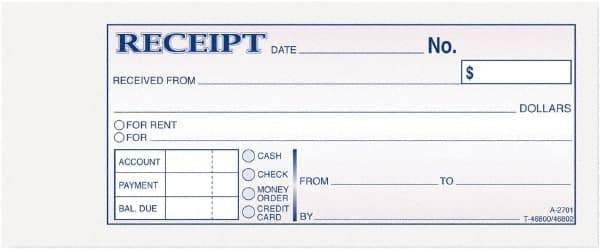 Adams Business Forms - 50 Sheet, 2-3/4 x 7-3/16", Receipt Book - White - Exact Industrial Supply