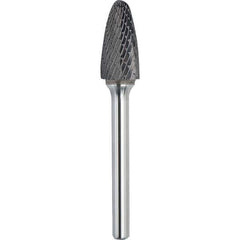 Made in USA - 19mm Cut Diam, 0.2362" Shank Diam, Tree with Radius Head Double Cut Burr - Carbide, 38mm LOC, 83mm OAL - Exact Industrial Supply