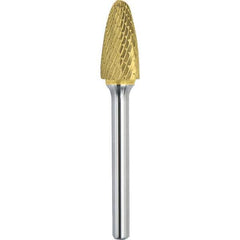 Made in USA - 19mm Cut Diam, 0.2362" Shank Diam, Tree with Radius Head Double Cut Burr - Carbide, 38mm LOC, 83mm OAL - Exact Industrial Supply