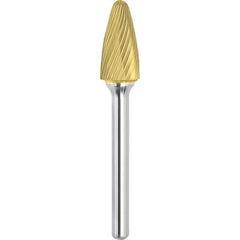 Made in USA - 1/2" Cut Diam, 0.2362" Shank Diam, Tree with Radius Head Single Cut Burr - Carbide, 25mm LOC, 70mm OAL - Exact Industrial Supply