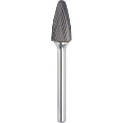 Made in USA - 19mm Cut Diam, 0.2362" Shank Diam, Tree with Radius Head Single Cut Burr - Carbide, 38mm LOC, 83mm OAL - Exact Industrial Supply