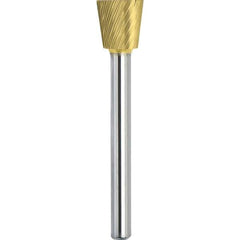 Made in USA - 1/2" Cut Diam, 0.2362" Shank Diam, Inverted Cone Head Single Cut Burr - Carbide, 12.7mm LOC, 57.7mm OAL - Exact Industrial Supply