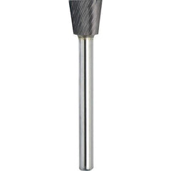 Made in USA - 1/2" Cut Diam, 0.2362" Shank Diam, Inverted Cone Head Single Cut Burr - Carbide, 12.7mm LOC, 57.7mm OAL - Exact Industrial Supply