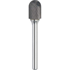 Made in USA - 1" Cut Diam, 0.2362" Shank Diam, Cylinder with Radius Head Single Cut Burr - Carbide, 25mm LOC, 69mm OAL - Exact Industrial Supply