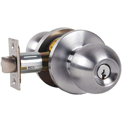 Falcon - 1-3/8 to 1-7/8" Door Thickness, Satin Chrome Entrance Knob Lockset - 2-3/4" Back Set, Stainless Steel, 6 Pin C Keyway Cylinder - Exact Industrial Supply