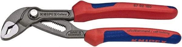 Knipex - 7-1/4" OAL, 1-1/2" Max Capacity, 18 Position Water Pump Tongue & Groove Pliers - V-Jaws, Cushion Grip Handles - Exact Industrial Supply