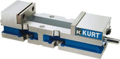 Kurt - 4" Jaw Width, 6" Jaw Opening Capacity, Horizontal Stationary Machine Vise - Manual Operation, 7,500 Lb Capacity, 1 Station, 14.16" Long x 3.4900" High x 1-15/64" Deep, 1.235" Jaw Height, Ductile Iron - Exact Industrial Supply