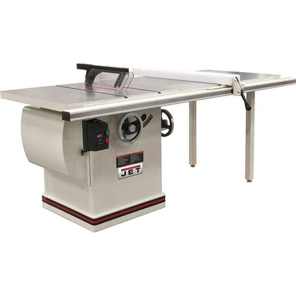 Jet - 12" Blade Diam, 1" Arbor Diam, 1 Phase Table Saw - 5 hp, 86" Wide x 32" Deep x 42" High, 230 Volt, 4" Cutting Depth - Exact Industrial Supply