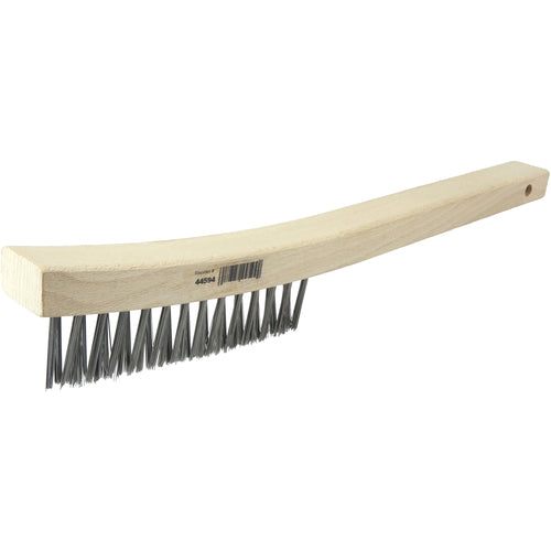 V-Groove Hand Wire Scratch Brush, .012 Steel Fill, Curved Handle, 3 × 19 Rows - Exact Industrial Supply