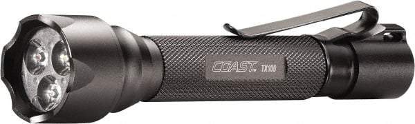 Coast Cutlery - White, Red, Blue LED Bulb, 125 Lumens, Industrial/Tactical Flashlight - Black Aluminum Body, 2 AA Batteries Included - Exact Industrial Supply