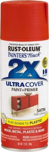 Rust-Oleum - Fire Orange, Satin, Enamel Spray Paint - 8 Sq Ft per Can, 12 oz Container, Use on Multipurpose - Exact Industrial Supply