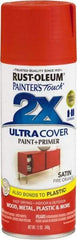 Rust-Oleum - Fire Orange, Satin, Enamel Spray Paint - 8 Sq Ft per Can, 12 oz Container, Use on Multipurpose - Exact Industrial Supply