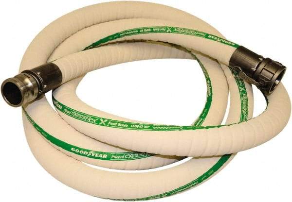 Alliance Hose & Rubber - 3" Inside x 3-1/2" Outside Diam, 212°F, Male x Female Camlock Food & Beverage Hose - 3" Bend Radius, White, 10' Long, 150 Max psi, 29 Vacuum Rating - Exact Industrial Supply