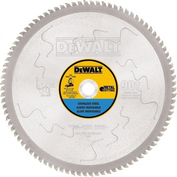 DeWALT - 14" Diam, 1" Arbor Hole Diam, 90 Tooth Wet & Dry Cut Saw Blade - Carbide-Tipped, Standard Round Arbor - Exact Industrial Supply