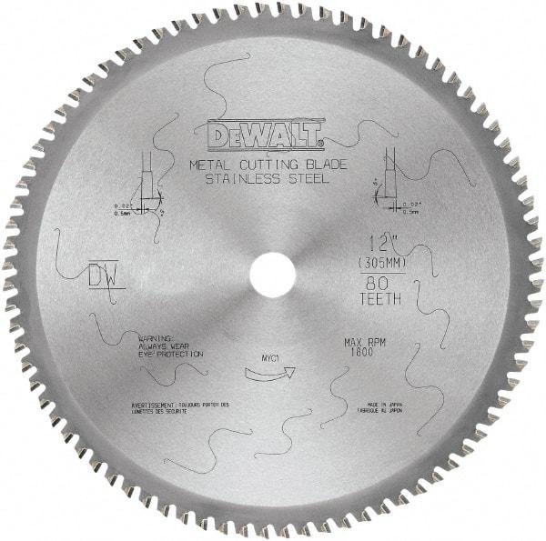 DeWALT - 12" Diam, 1" Arbor Hole Diam, 80 Tooth Wet & Dry Cut Saw Blade - Carbide-Tipped, Standard Round Arbor - Exact Industrial Supply