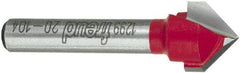 Freud - 1/2" Cut Diam, 7/16" Length of Cut, 0 Flute V-Groove Edge Profile Router Bit - Carbide-Tipped, 1/4" Shank Diam, 1-3/4" OAL, Proprietary Coating - Exact Industrial Supply