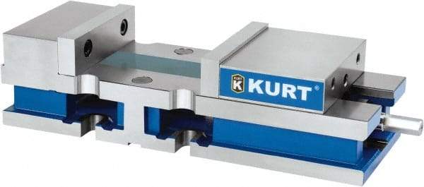 Kurt - 8" Jaw Width, 10-1/4" Jaw Opening Capacity, Horizontal Stationary Machine Vise - Manual Operation, 1 Station, 24" Long x 6" High x 1" Deep, 6" Jaw Height, 100 Lb Max Clamp Force, Ductile Iron - Exact Industrial Supply