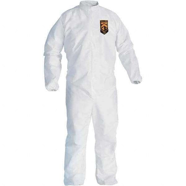 KleenGuard - Size S Film Laminate General Purpose Coveralls - White, Zipper Closure, Elastic Cuffs, Elastic Ankles, Serged Seams - Exact Industrial Supply