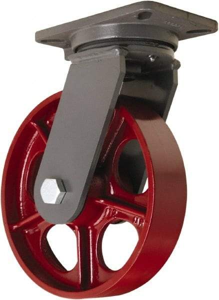 Hamilton - 10" Diam x 2-1/2" Wide x 12-1/2" OAH Top Plate Mount Swivel Caster - Cast Iron, 2,500 Lb Capacity, Tapered Roller Bearing, 5-1/4 x 7-1/4" Plate - Exact Industrial Supply