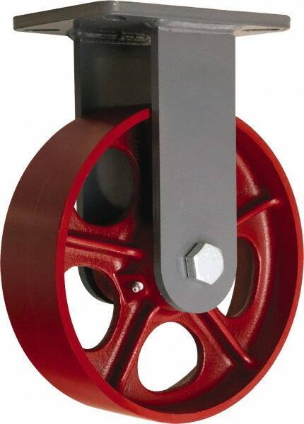 Hamilton - 10" Diam x 3" Wide x 12-1/2" OAH Top Plate Mount Rigid Caster - Cast Iron, 2,600 Lb Capacity, Straight Roller Bearing, 5-1/4 x 7-1/4" Plate - Exact Industrial Supply