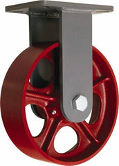 Hamilton - 10" Diam x 2-1/2" Wide x 12-1/2" OAH Top Plate Mount Rigid Caster - Cast Iron, 2,500 Lb Capacity, Straight Roller Bearing, 5-1/4 x 7-1/4" Plate - Exact Industrial Supply