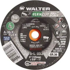 WALTER Surface Technologies - 36 Grit, 7" Wheel Diam, 3/16" Wheel Thickness, 7/8" Arbor Hole, Type 29 Depressed Center Wheel - Aluminum Oxide, 8,600 Max RPM - Exact Industrial Supply
