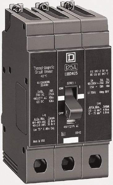 Square D - 30 Amp, 480Y/277 Volt, 3 Pole, Bolt On Miniature Circuit Breaker - 18 kA Breaking Capacity, 12, 14 AWG - Exact Industrial Supply