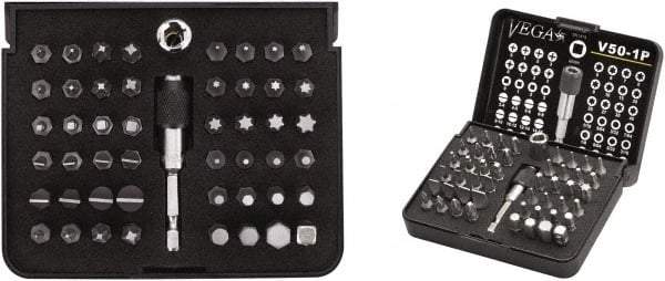 VEGA Industries - 50 Piece, 1/4" Drive Screwdriver Bit Set - #0 to #3 Phillips, 1/16 to 5/16" Hex, T5 to T40 Torx - Exact Industrial Supply