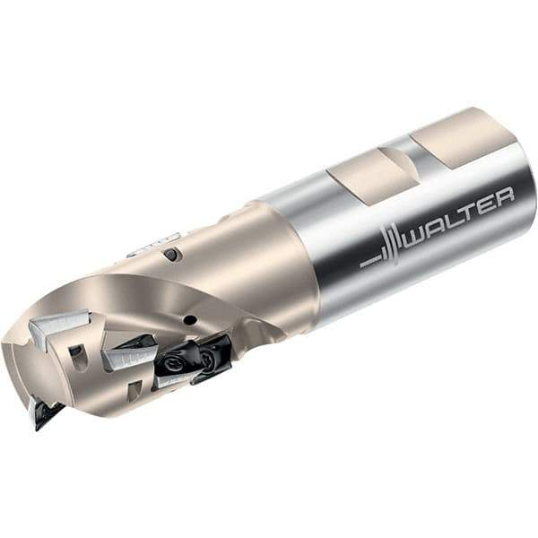 Walter - 32mm Cut Diam, 43mm Max Depth of Cut, 32mm Shank Diam, 125mm OAL, Indexable Square Shoulder Helical End Mill - Multiple Insert Styles, Weldon Shank, 90° Lead Angle, Through Coolant, Series Xtra-tec - Exact Industrial Supply