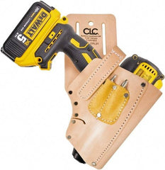 CLC - Drill/Impact Driver Holster with 3 Pockets - Leather, Natural (Color) - Exact Industrial Supply