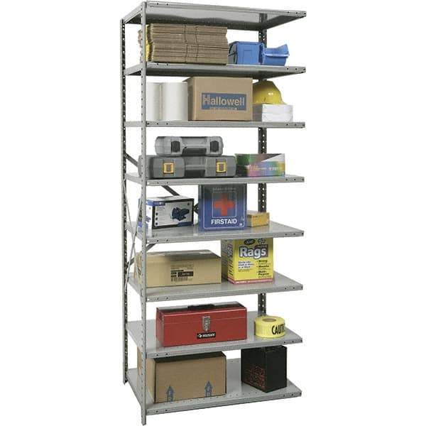 Hallowell - 8 Shelf Add-On Heavy-Duty Open Steel Shelving - 400 Lb Capacity, 48" Wide x 87" High x 12" Deep, Gray - Exact Industrial Supply