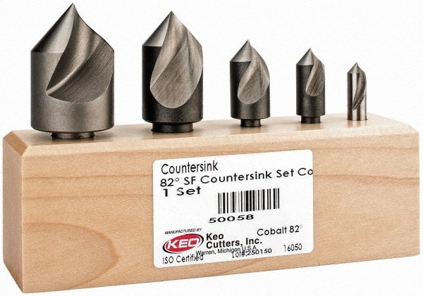 Keo - 5 Piece, 1/4 to 1" Head Diam, 82° Included Angle, Single End Countersink Set - Exact Industrial Supply