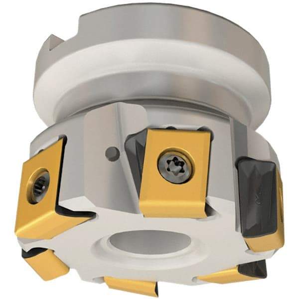Iscar - 9 Inserts, 5" Cut Diam, 1-1/2" Arbor Diam, 0.492" Max Depth of Cut, Indexable Square-Shoulder Face Mill - 0/90° Lead Angle, 2" High, T490 LN.T 1306 Insert Compatibility, Through Coolant, Series Helitang - Exact Industrial Supply