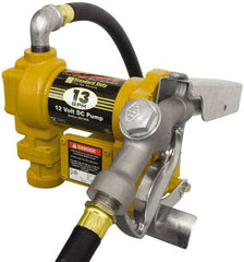 Tuthill - 13 GPM, 3/4" Hose Diam, DC Tank Pump with Manual Nozzle - 1" Inlet, 3/4" Outlet, 12 Volts, 10' Hose Length, 1/4 hp - Exact Industrial Supply