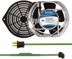 Made in USA - 115 Volts, AC, 240 CFM, Oval Tube Axial Fan Kit - 0.46 Amp Rating, Includes Fan, Fan Guard, 151mm High x 172mm Wide x 51mm Deep, Thermostatically Controlled Fan Cord - Exact Industrial Supply