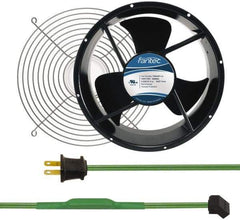 Made in USA - 115 Volts, AC, 600 CFM, Round Tube Axial Fan Kit - 0.22/0.24 Amp Rating, Includes Fan, Fan Guard, 254mm High x 254mm Wide x 89mm Deep, Thermostatically Controlled Fan Cord - Exact Industrial Supply