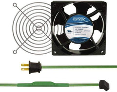 Made in USA - 115 Volts, AC, 103 CFM, Square Tube Axial Fan Kit - 0.26 Amp Rating, 120mm High x 120mm Wide x 38.5mm Deep, Includes Fan, Fan Guard, Thermostatically Controlled Fan Cord - Exact Industrial Supply