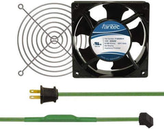 Made in USA - 115 Volts, AC, 80 CFM, Square Tube Axial Fan Kit - 0.18 Amp Rating, 120mm High x 120mm Wide x 38.5mm Deep, Includes Fan, Fan Guard, Thermostatically Controlled Fan Cord - Exact Industrial Supply