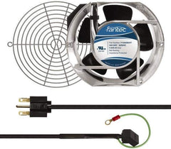 Made in USA - 230 Volts, AC, 240 CFM, Oval Tube Axial Fan Kit - 0.12/0.16 Amp Rating, 151mm High x 172mm Wide x 51mm Deep, Includes Fan, Fan Guard, Fan Cord - Exact Industrial Supply