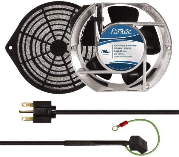 Made in USA - 230 Volts, AC, 240 CFM, Oval Tube Axial Fan Kit - 0.12/0.16 Amp Rating, 151mm High x 172mm Wide x 51mm Deep, Includes Fan, Fan Filter, Fan Cord - Exact Industrial Supply