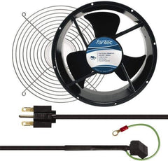 Made in USA - 230 Volts, AC, 600 CFM, Round Tube Axial Fan Kit - 0.16/0.14 Amp Rating, 254mm High x 254mm Wide x 89mm Deep, Includes Fan, Fan Filter, Fan Cord - Exact Industrial Supply