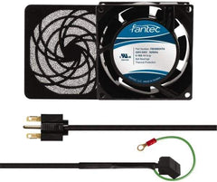 Made in USA - 230 Volts, AC, 32 CFM, Square Tube Axial Fan Kit - 0.06/0.05 Amp Rating, 3.15" High x 3" Wide x 38.5mm Deep, Includes Fan, Fan Guard, Fan Cord - Exact Industrial Supply