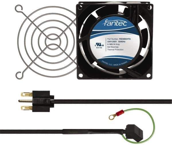 Made in USA - 230 Volts, AC, 32 CFM, Square Tube Axial Fan Kit - 0.06/0.05 Amp Rating, 3.15" High x 3" Wide x 38.5mm Deep, Includes Fan, Fan Filter, Fan Cord - Exact Industrial Supply