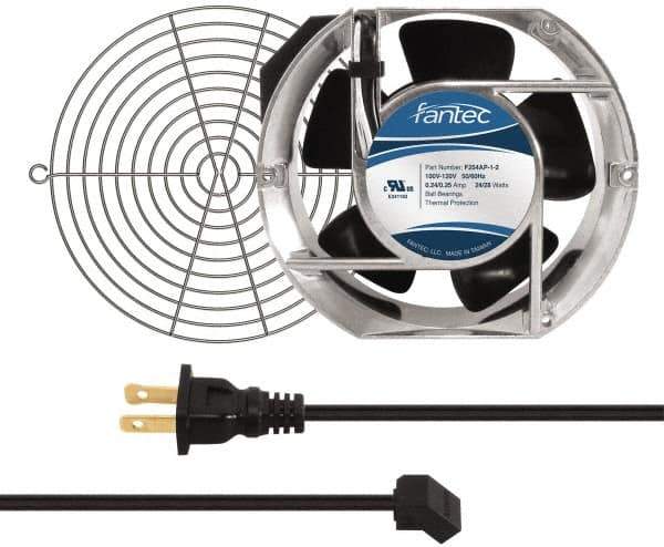 Made in USA - 115 Volts, AC, 240 CFM, Oval Tube Axial Fan Kit - 0.46 Amp Rating, 151mm High x 172mm Wide x 51mm Deep, Includes Fan, Fan Guard, Fan Cord - Exact Industrial Supply
